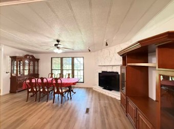 Dining room with fireplace